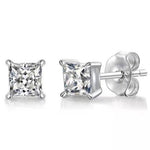 0.5 carat square cut moissanite stud earrings set in sterling silver