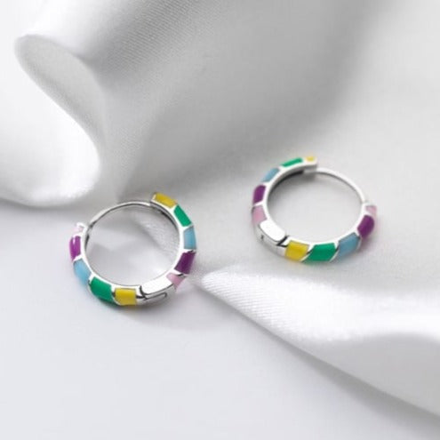 Multicolour Enamel Earrings in Sterling Silver