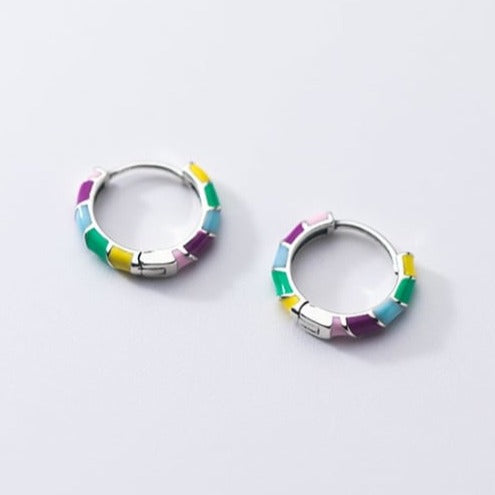 Multicolour Enamel Earrings in Sterling Silver