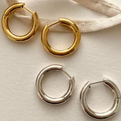 Chunky Sterling Silver Huggie Earrings in yellow gold plating