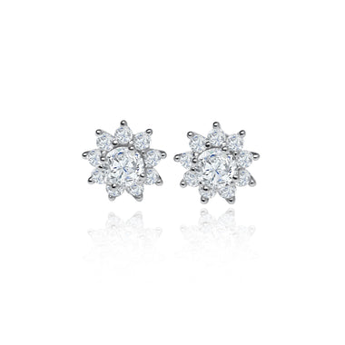 Cluster stud earrings with moissanite set in sterling silver