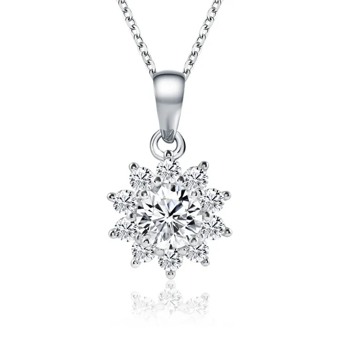 Moissanite Flower Pendant Necklace in Sterling Silver