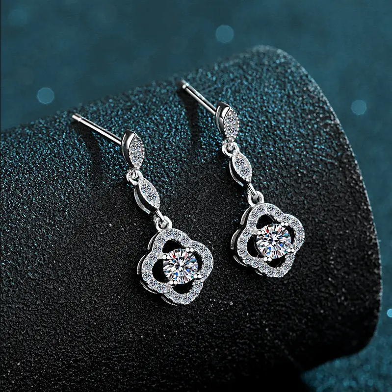 Moissanite Quatrefoil Earrings in Sterling Silver