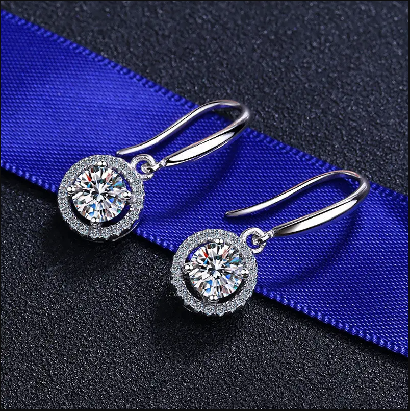 Moissanite Halo Earrings in Sterling Silver