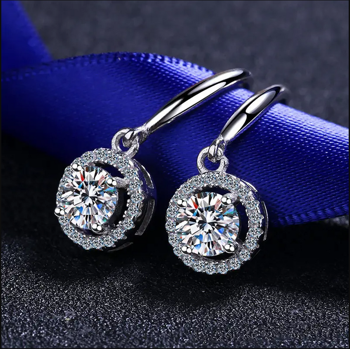 Moissanite Halo Earrings in Sterling Silver