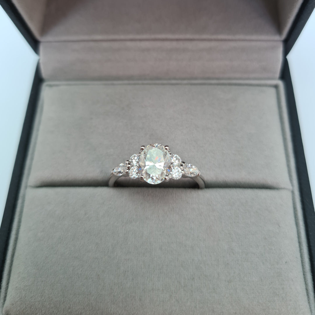 Large Oval Moissanite Cluster Ring