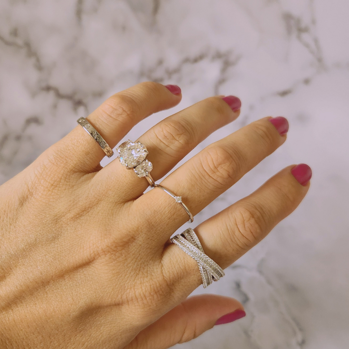 Skinny Round Moissanite Stack Ring